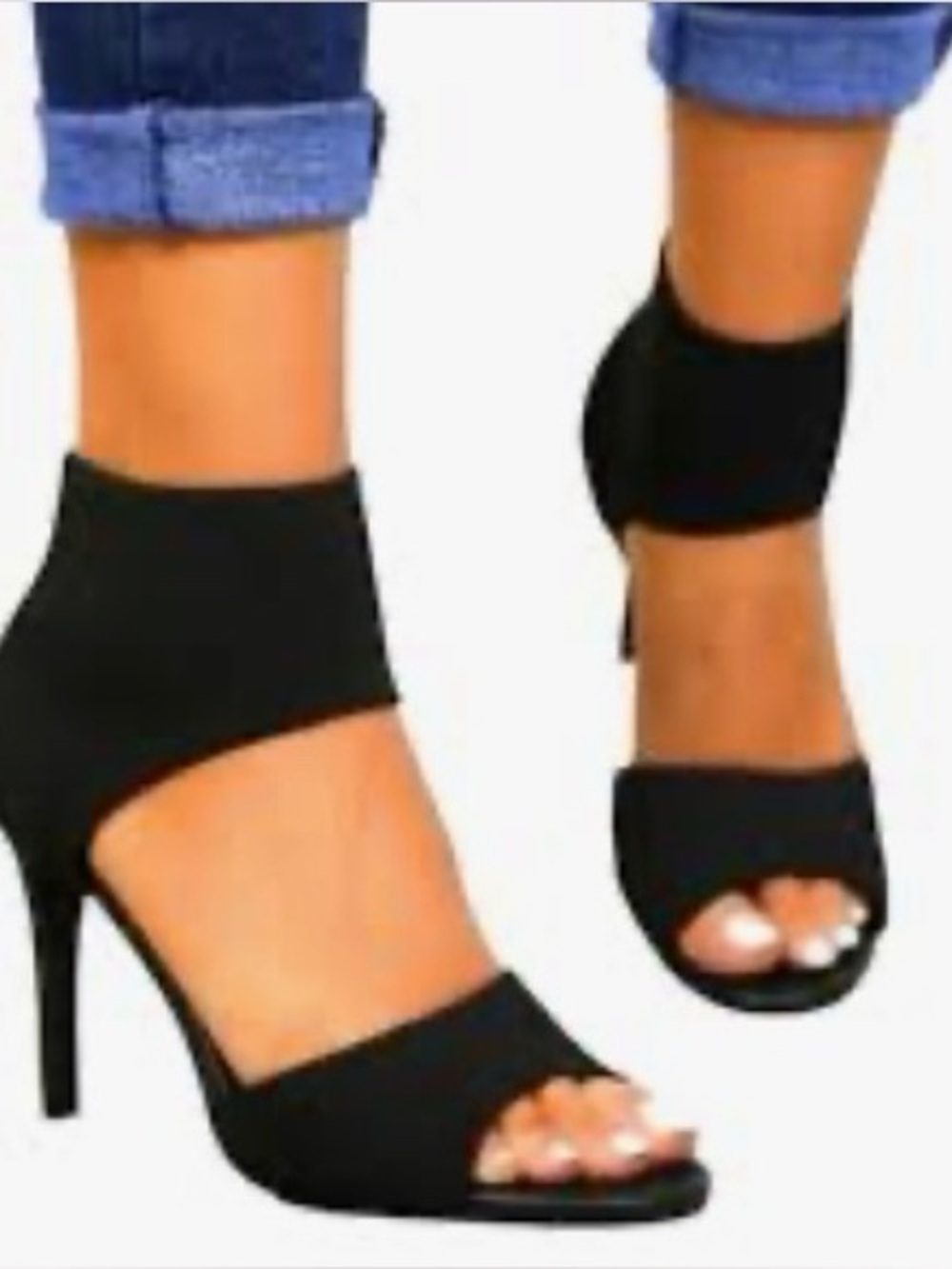 Newbella Ankle Cuff Open Toe Heels Avant Garde Chic Black Heels Size 8.5